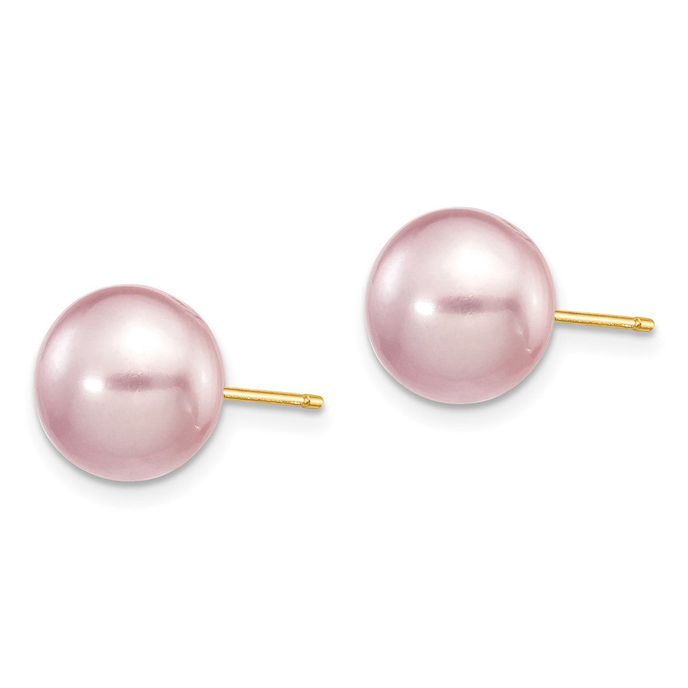 14k Yellow Gold 9-10mm Purple Button Freshwater Cultured Pearl Stud Earrings
