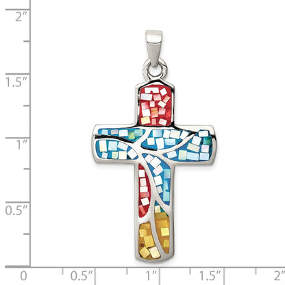 Sterling Silver Mulit-colored Shell Cross Pendant