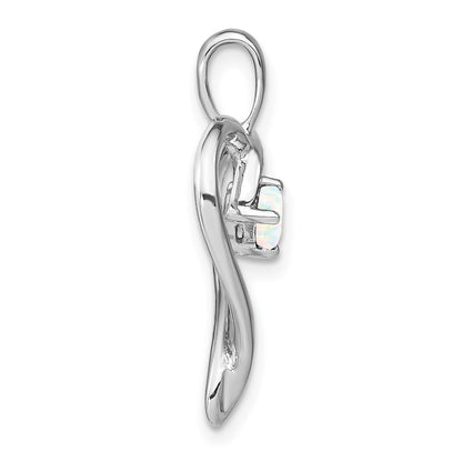 14k White Gold Created Opal Heart Pendant