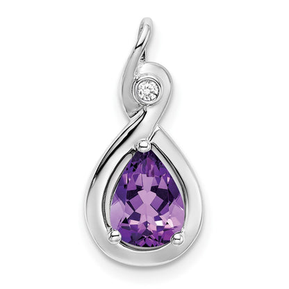 14k White Gold Pear Amethyst and Diamond Pendant
