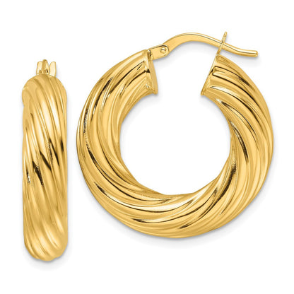 14k Yellow Gold Polished Twist 6mm Hollow Round Hoop Earrings