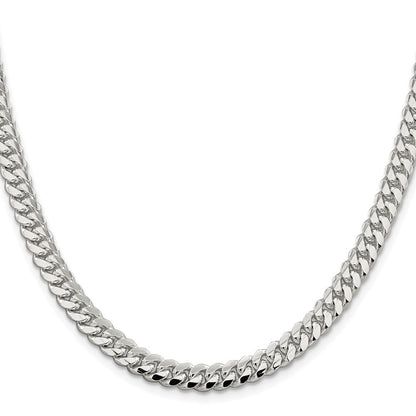Sterling Silver Rhodium-plated 6.4mm Polished Domed Curb Chain Necklace 26"