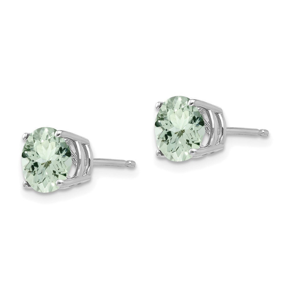 14K White Gold 7mm Round Green Quartz Stud Earrings