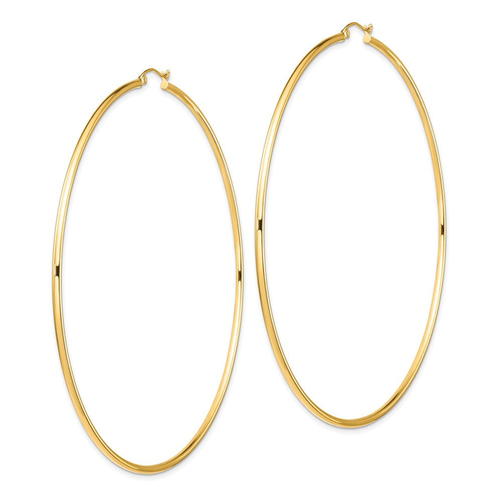 14k Yellow Gold Polished 2x90mm Round Tube Hoop Earrings