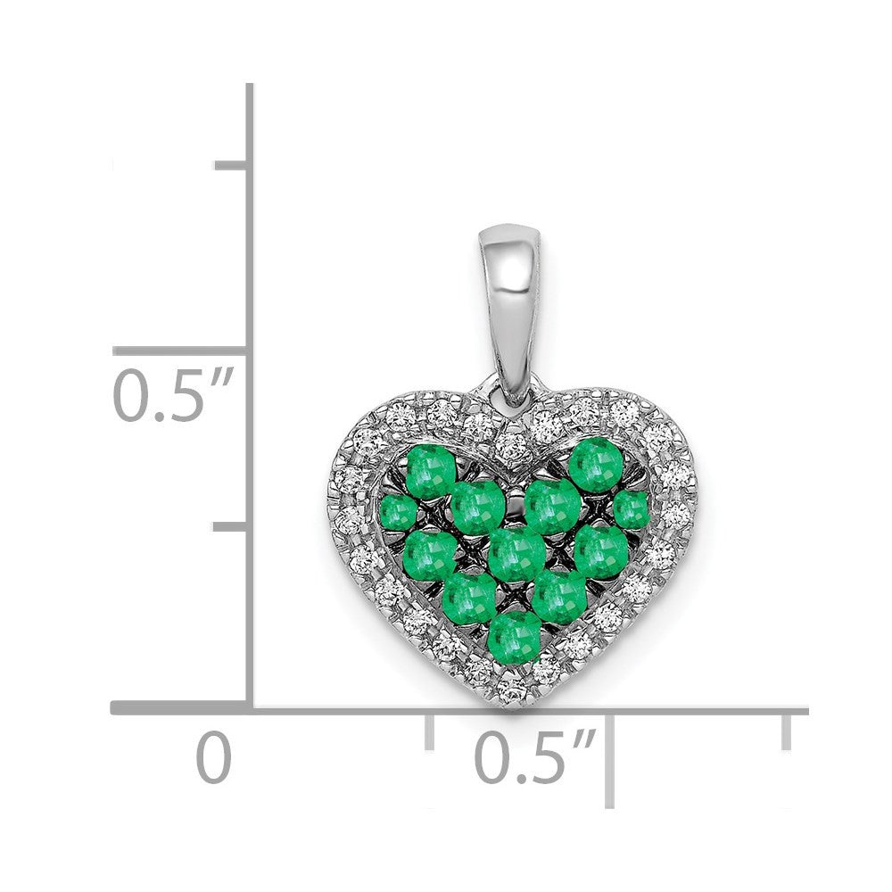 14k White Gold Black Rhodium Diamond/Emerald Heart Pendant