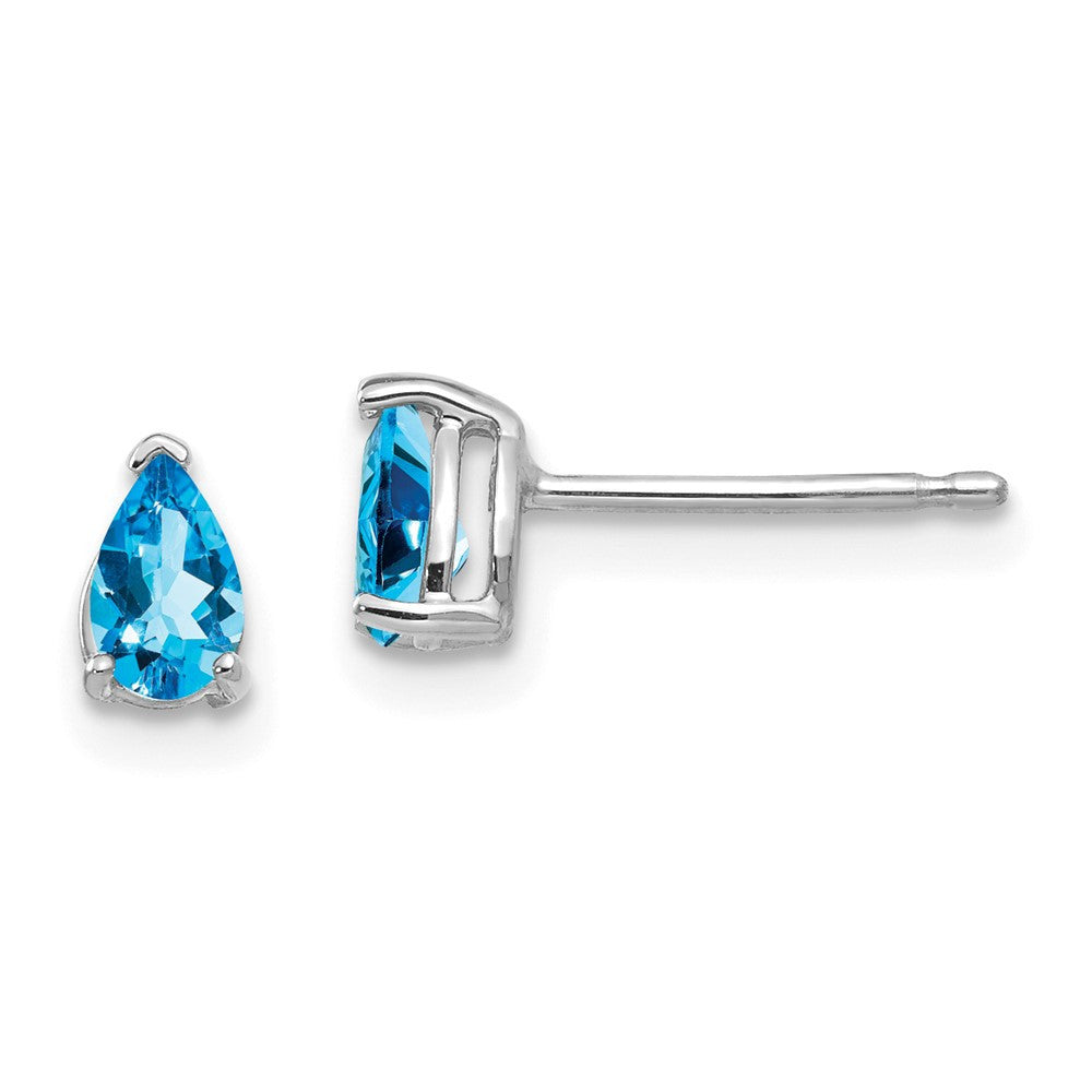 14k White Gold 5x3mm Pear Blue Topaz Stud Earrings