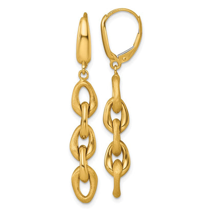 14k Yellow Gold Polished And Brushed Chain Leverback Dangle Earrings