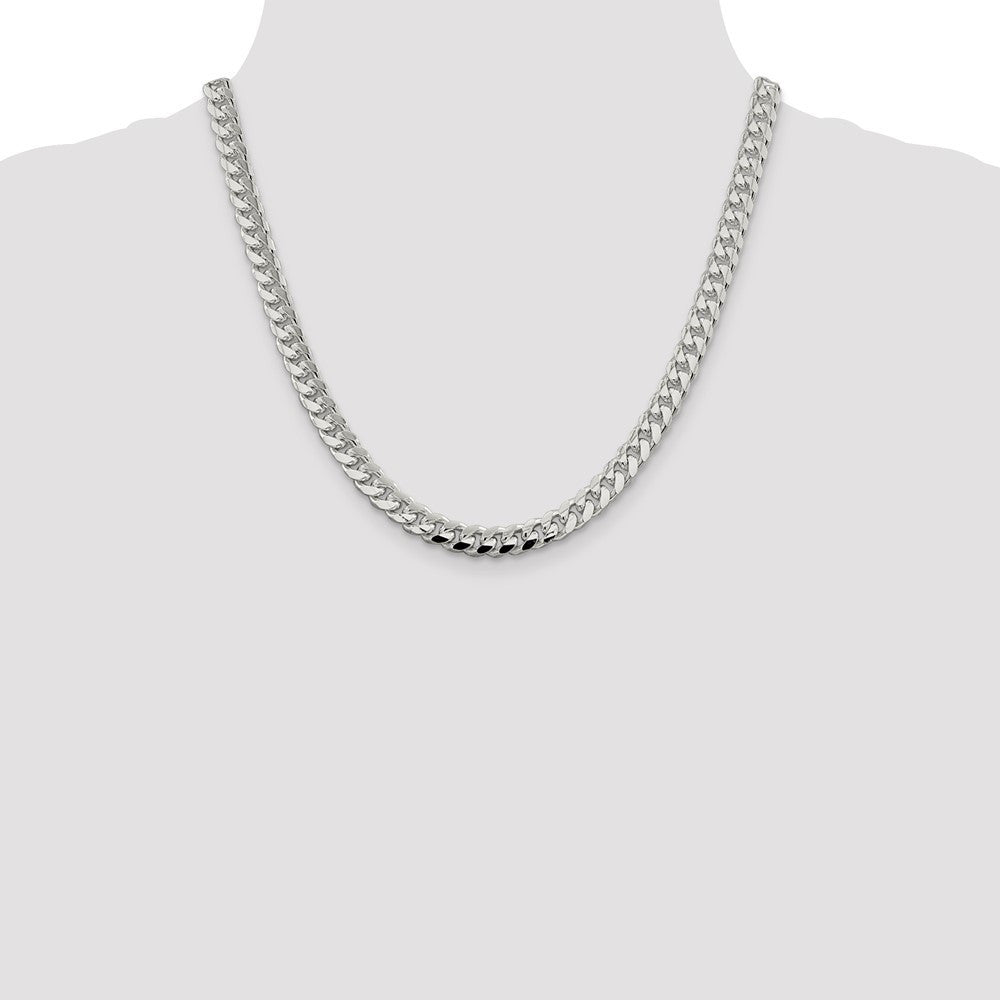 Sterling Silver 7.35mm Domed w/ Side Diamond-Cut Curb Chain Necklace 20"