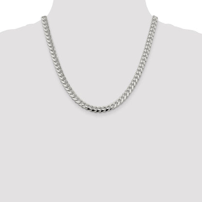 Sterling Silver 7.35mm Domed w/ Side Diamond-Cut Curb Chain Necklace 20"