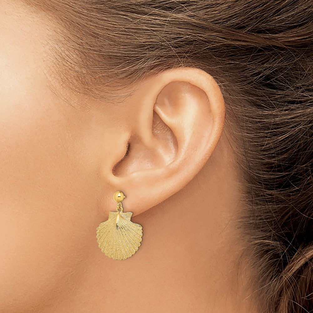 14k Yellow Gold Scallop Dangle Earrings