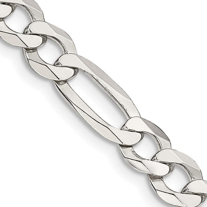 Sterling Silver 7.0mm Lightweight Flat Figaro Chain Necklace 24"