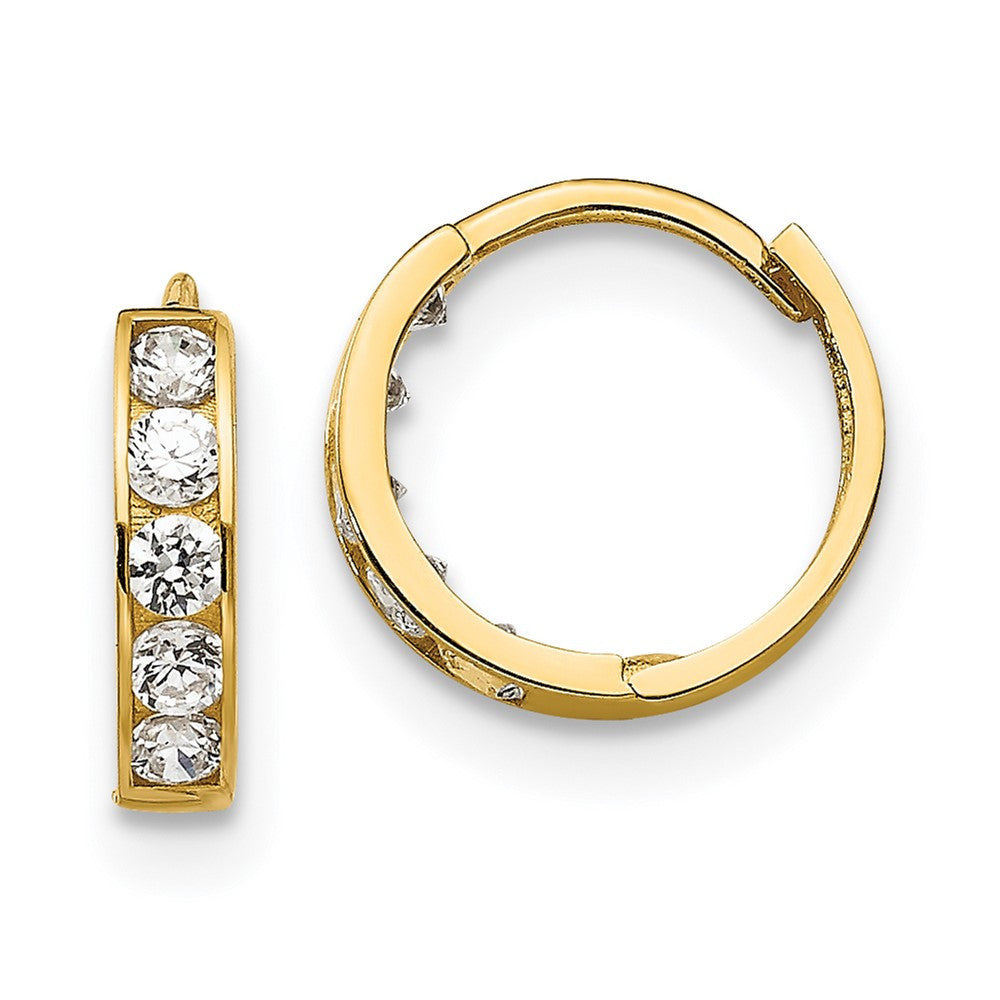 14k Yellow Gold CZ Children's Hinged Hoop Earrings