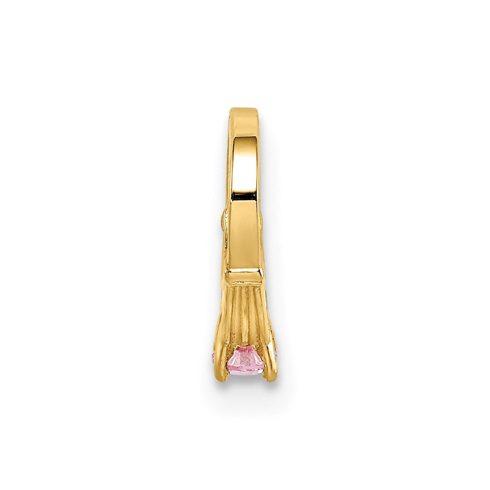 14k Yellow Gold 3D Ring with Light Pink CZ Charm Pendant