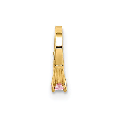 14k Yellow Gold 3D Ring with Light Pink CZ Charm Pendant