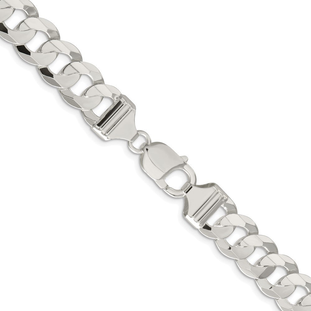 Sterling Silver Rhodium-plated 11.9mm Concave Beveled Curb Chain Necklace 20"