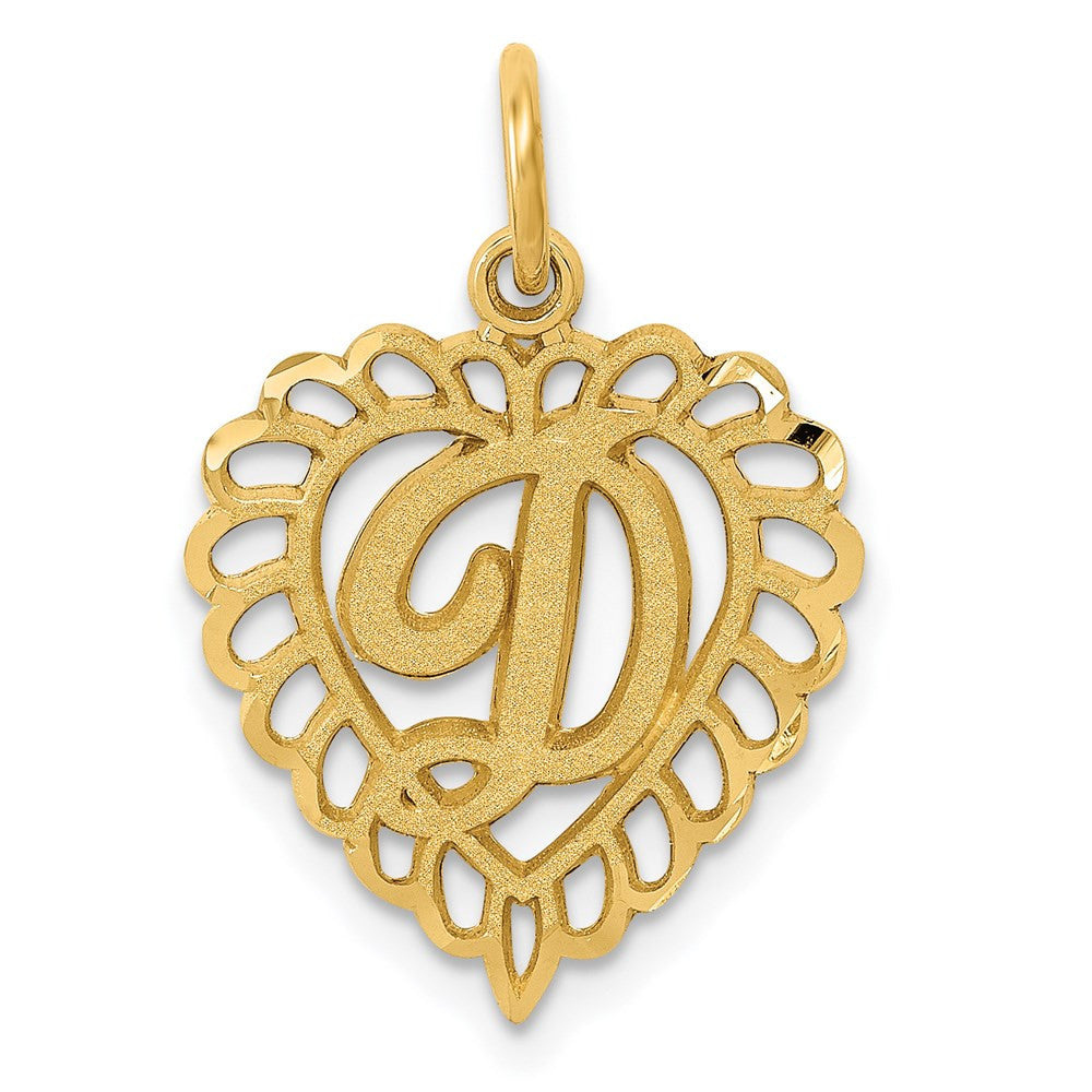 14k Yellow Gold Heart Letter D Charm Pendant