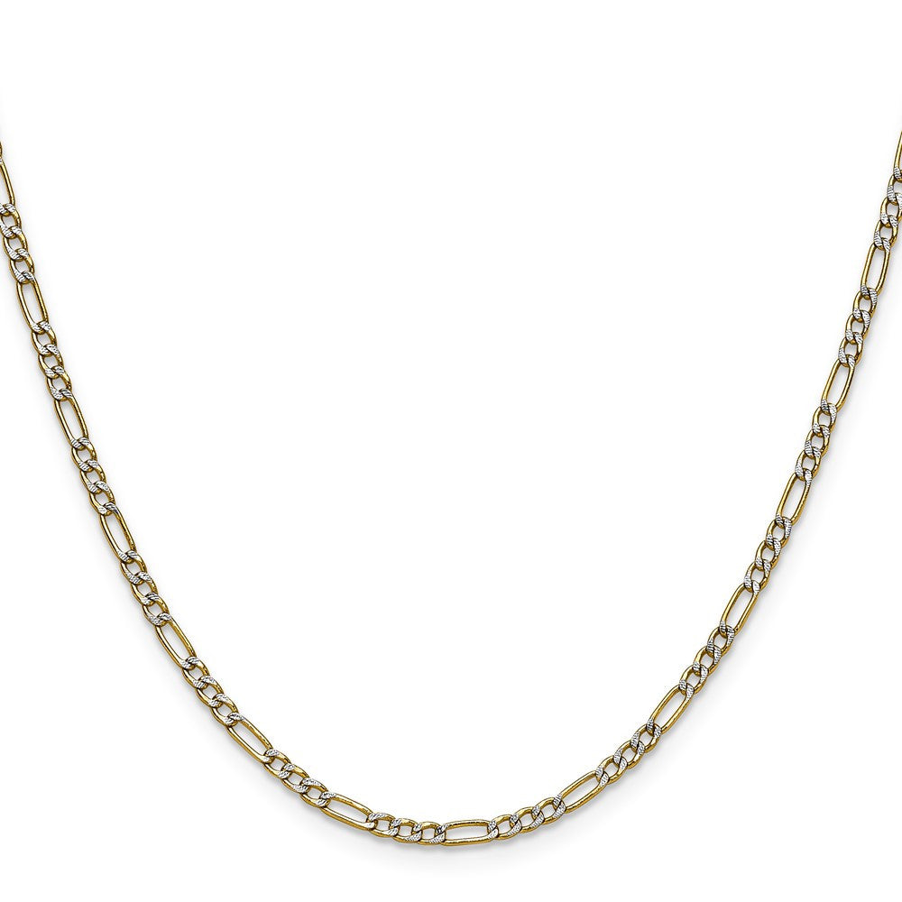 14k Yellow Gold 2.3mm Semi-solid with Rhodium Pav� Figaro Chain Necklace 22"