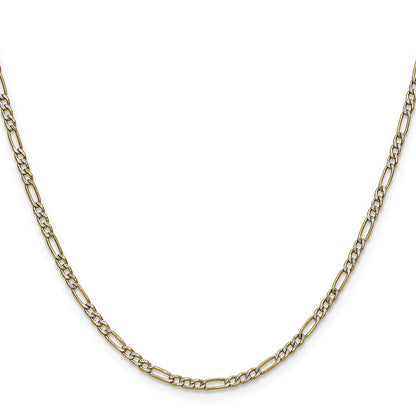 14k Yellow Gold 2.3mm Semi-solid with Rhodium Pav� Figaro Chain Necklace 22"