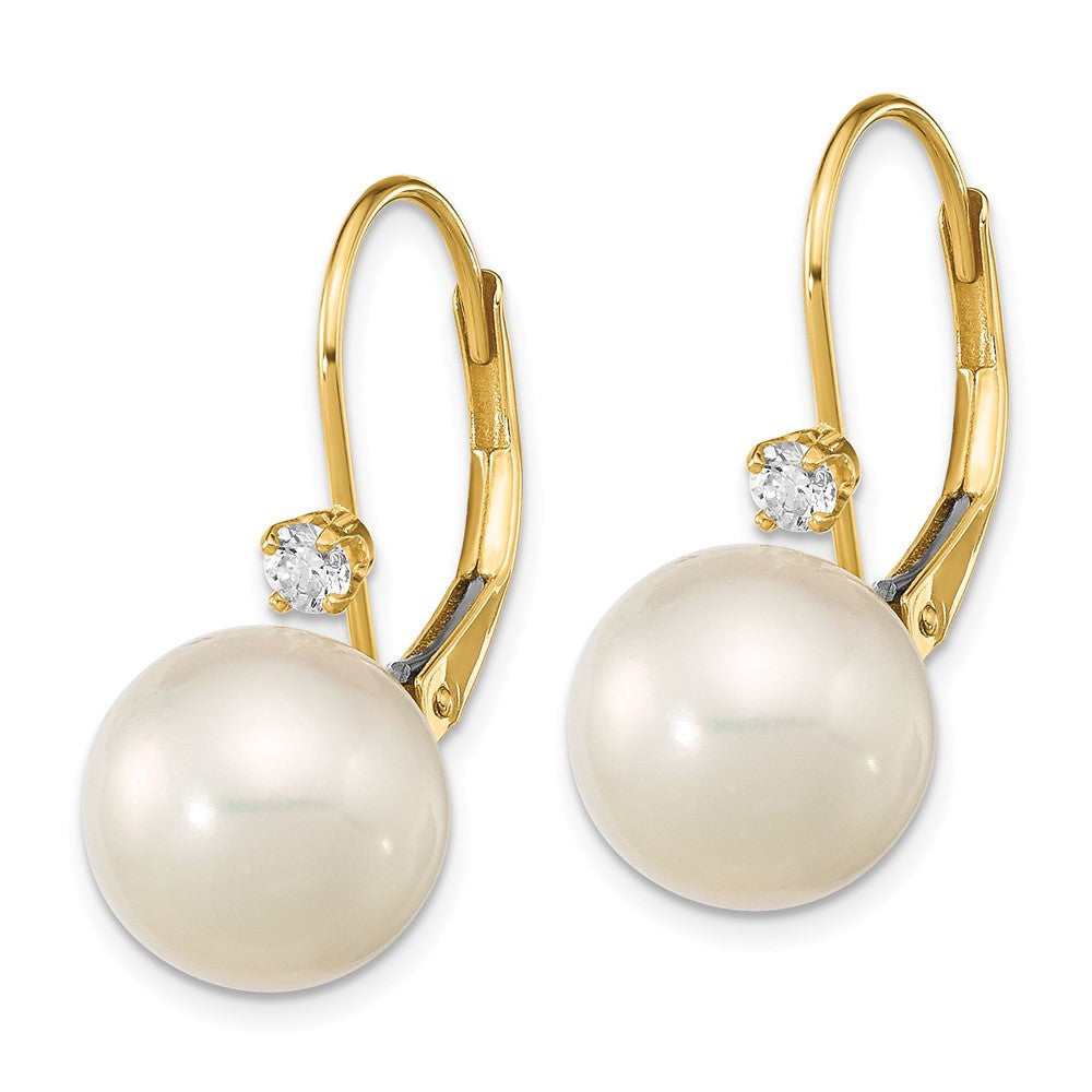 14k Yellow Gold Cultured Pearl and Diamond Leverback Drop & Dangle Earrings