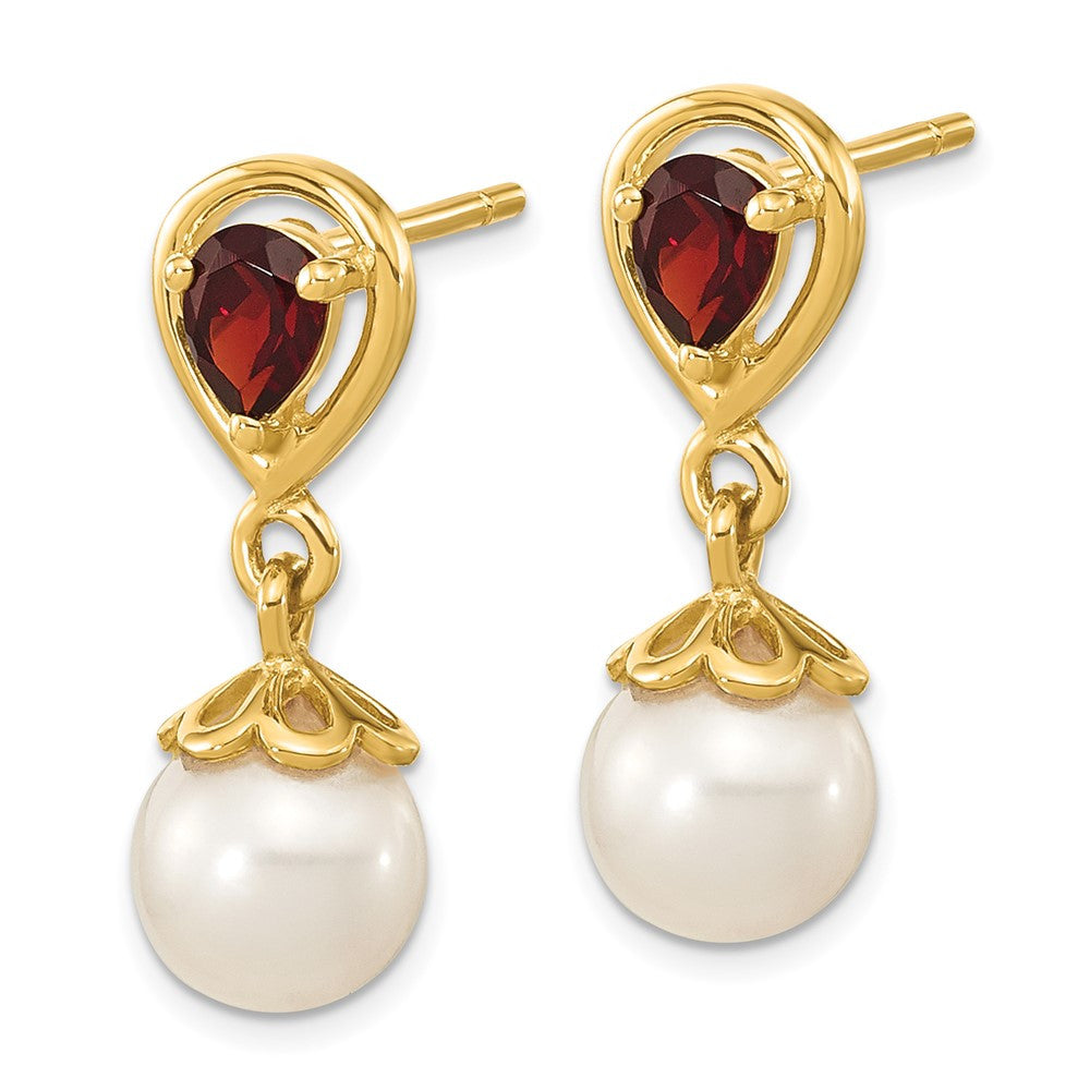 14k Yellow Gold 6-7mm FWC Pearl Mozambique Garnet Dangle Earrings