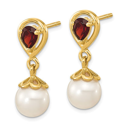 14k Yellow Gold 6-7mm FWC Pearl Mozambique Garnet Dangle Earrings