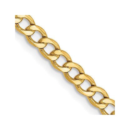 14k Yellow Gold 2.85mm Semi-Solid Curb with Lobster Clasp Chain Necklace 24"