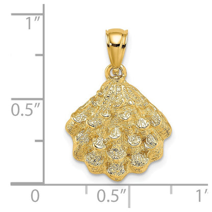 14k Yellow Gold Textured Oyster Shell Charm Pendant
