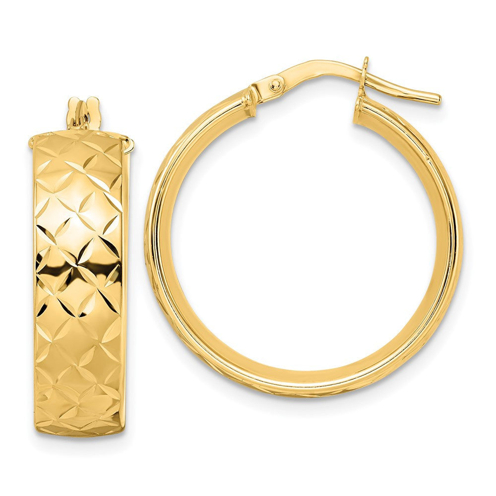 14k Yellow Gold Polished Textured Hoop Earrings