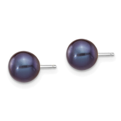 14k White Gold 6-7mm Black Round Freshwater Cultured Pearl Stud Earrings