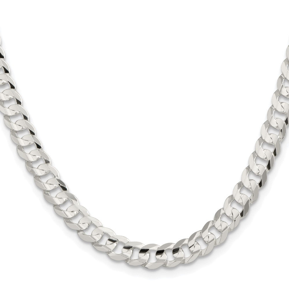 Sterling Silver Rhodium-plated 6.75mm Concave Beveled Curb Chain Necklace 20"