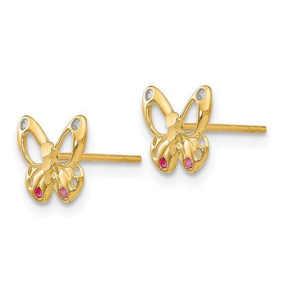 14k Yellow Gold CZ Children's Butterfly Button Stud Earrings