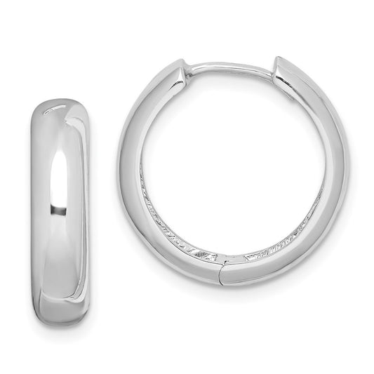 Sterling Silver Rhodium Polished Hinged Hoop Earrings