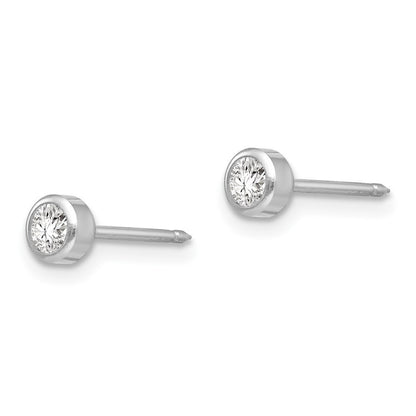 14k White Gold 4mm April Crystal Bezel Stud Earrings