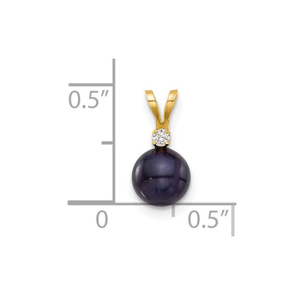 14k Yellow Gold 7mm Black Freshwater Cultured Pearl and .03 Ct Diamond Pendant