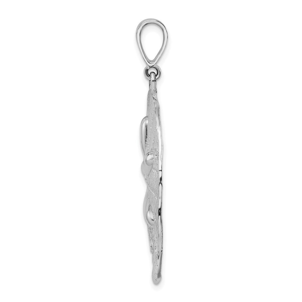 Sterling Silver Rhodium-Plated Polished and Textured Sand Dollar Pendant
