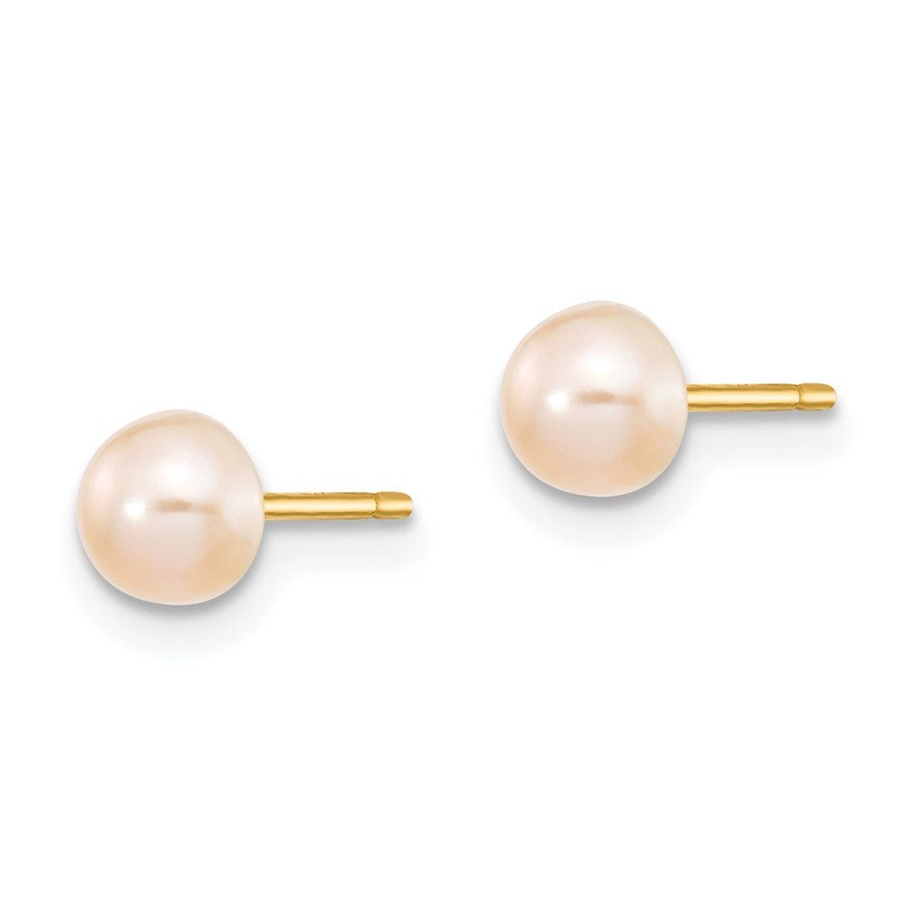 14k Yellow Gold 4-5mm Pink Freshwater Cultured Button Pearl Stud Earrings