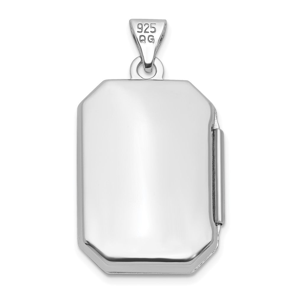Sterling Silver RH-plated Diamond Flower And Star 20mm Rectangle Locket Pendant