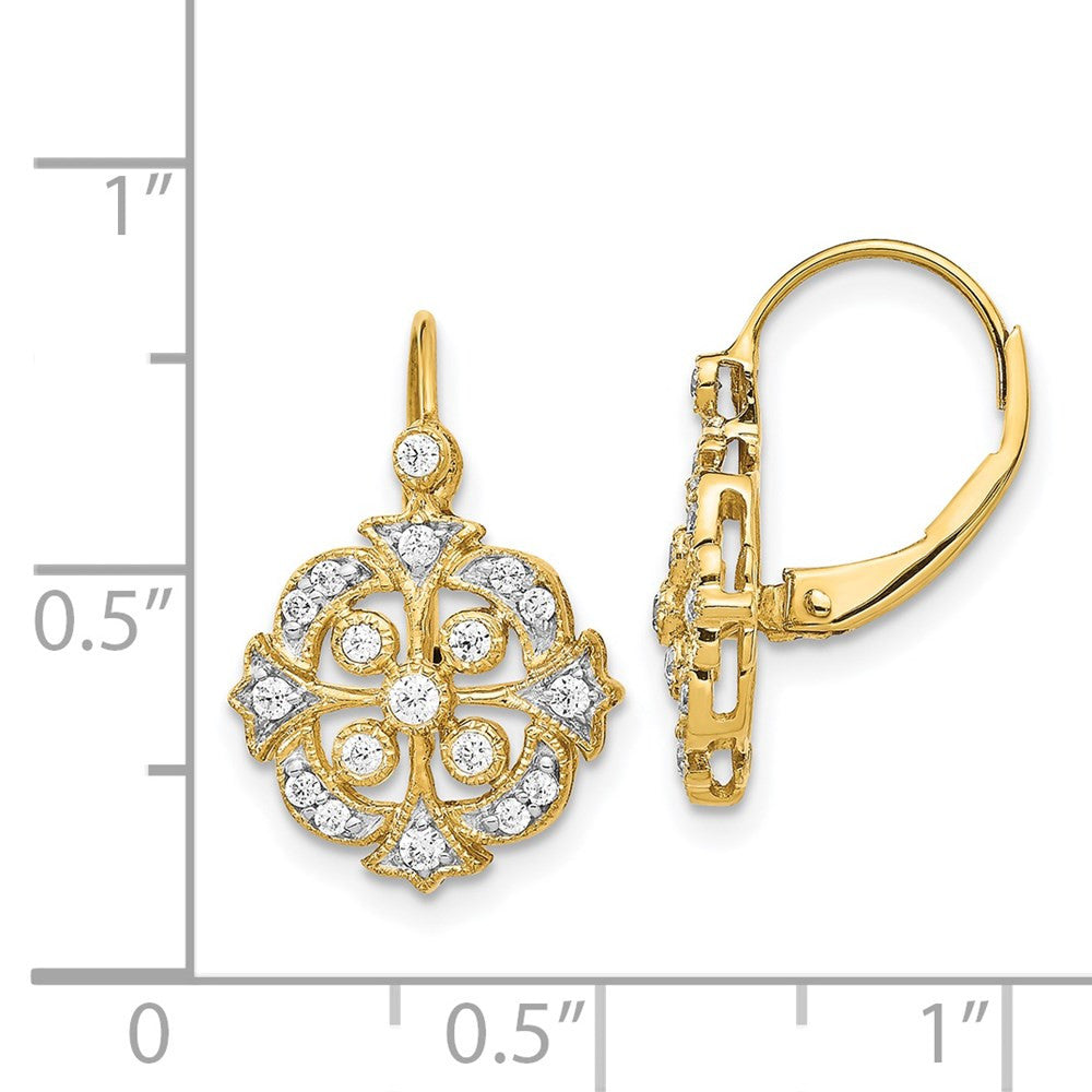 14k Yellow Gold Diamond Leverback Drop & Dangle Earrings