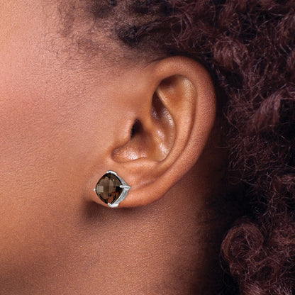Sterling Silver Rhodium-plated Smoky Quartz Stud Earrings