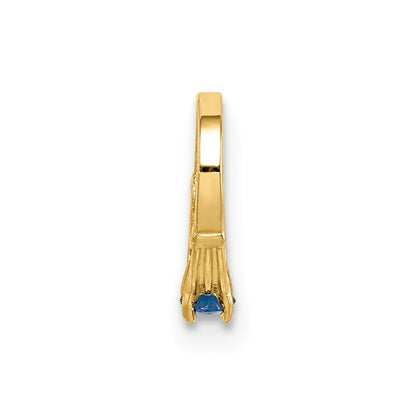 14k Yellow Gold 3D Ring with Dark Blue Glass Stone Charm Pendant
