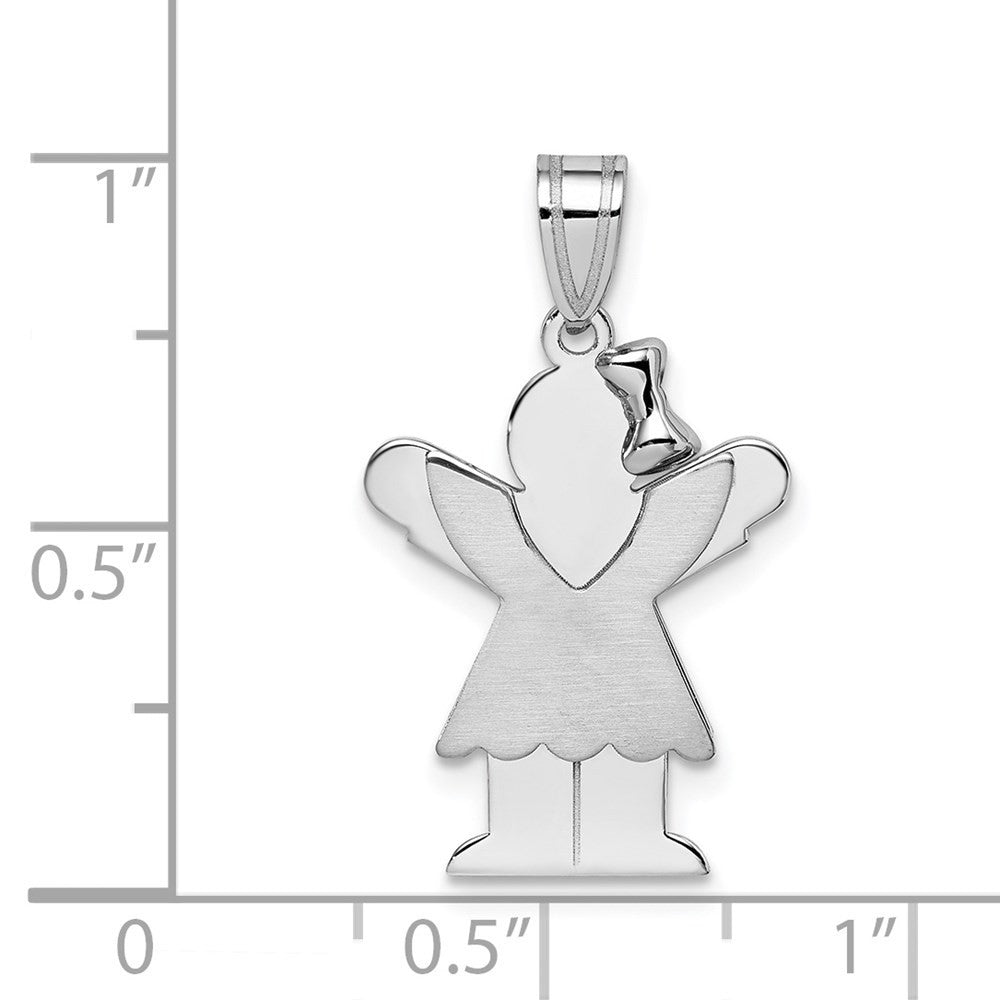14k White Gold Small Girl with Bow on Right Engravable Charm Pendant