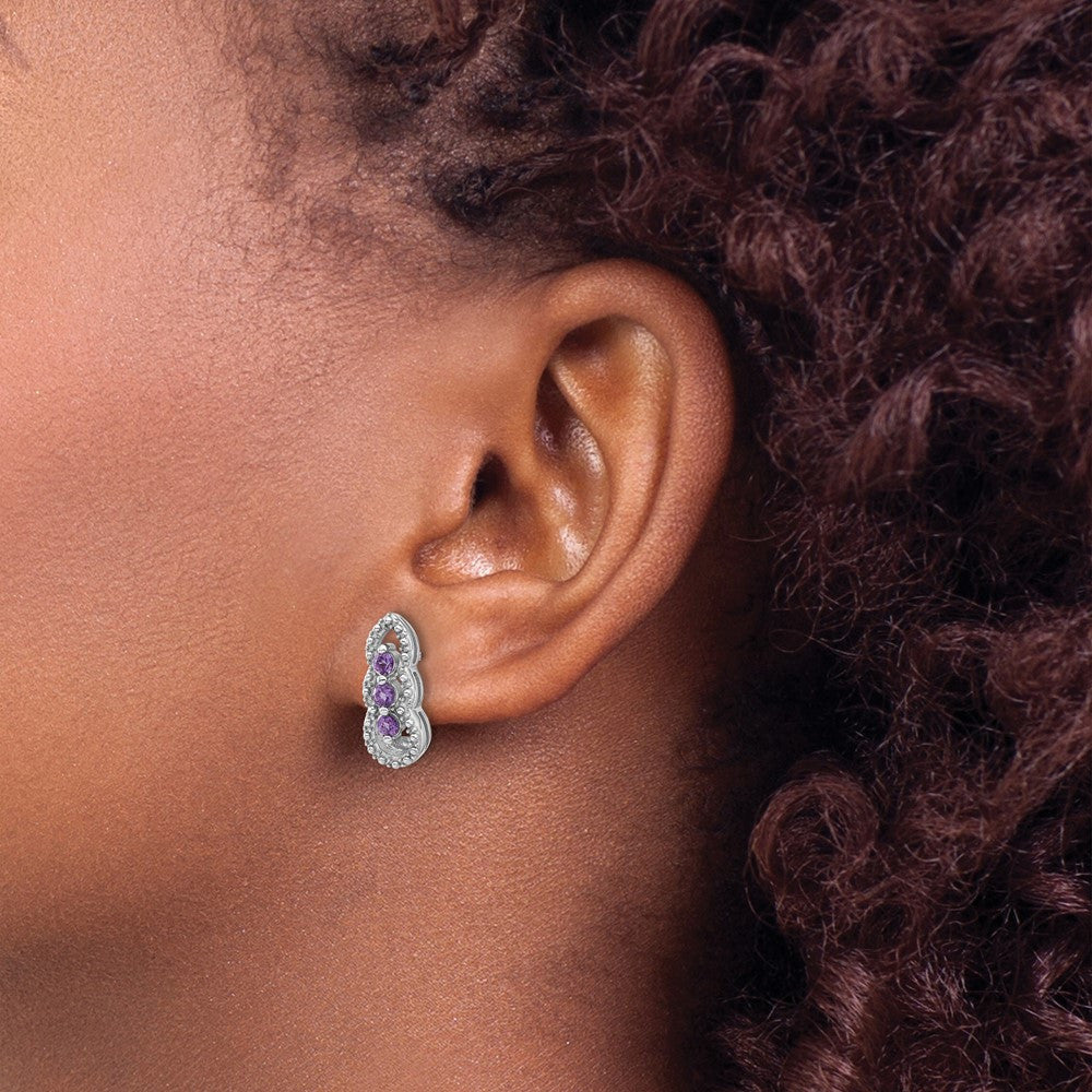Sterling Silver Rhodium-plated Amethyst Dangle Earrings