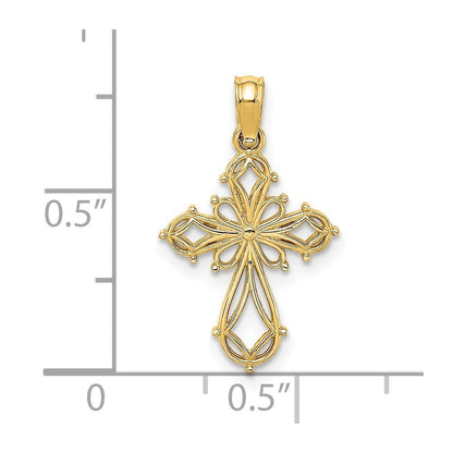 14k Yellow Gold Cut-Out Fancy Cross Charm Pendant