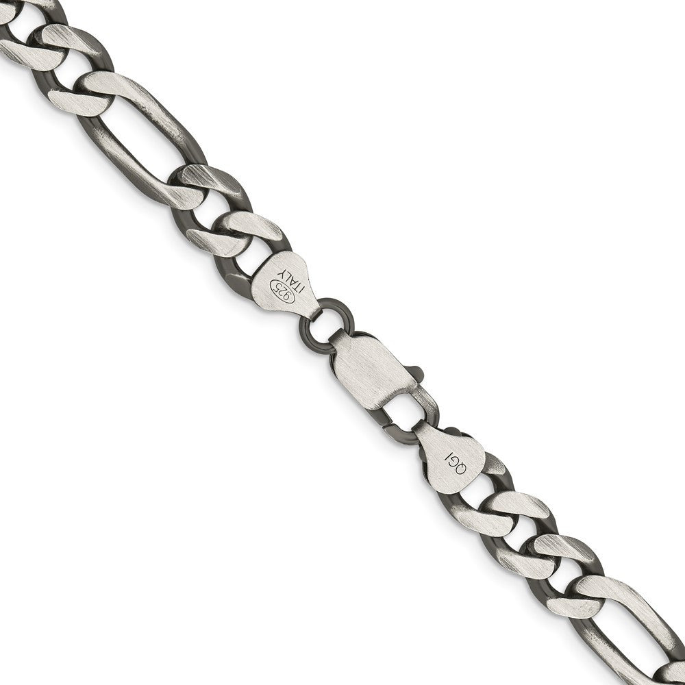 Sterling Silver Antiqued 7.75mm Figaro Chain Necklace 24"
