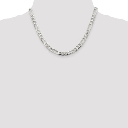 Sterling Silver 7.0mm Pav� Flat Figaro Chain Necklace 18"