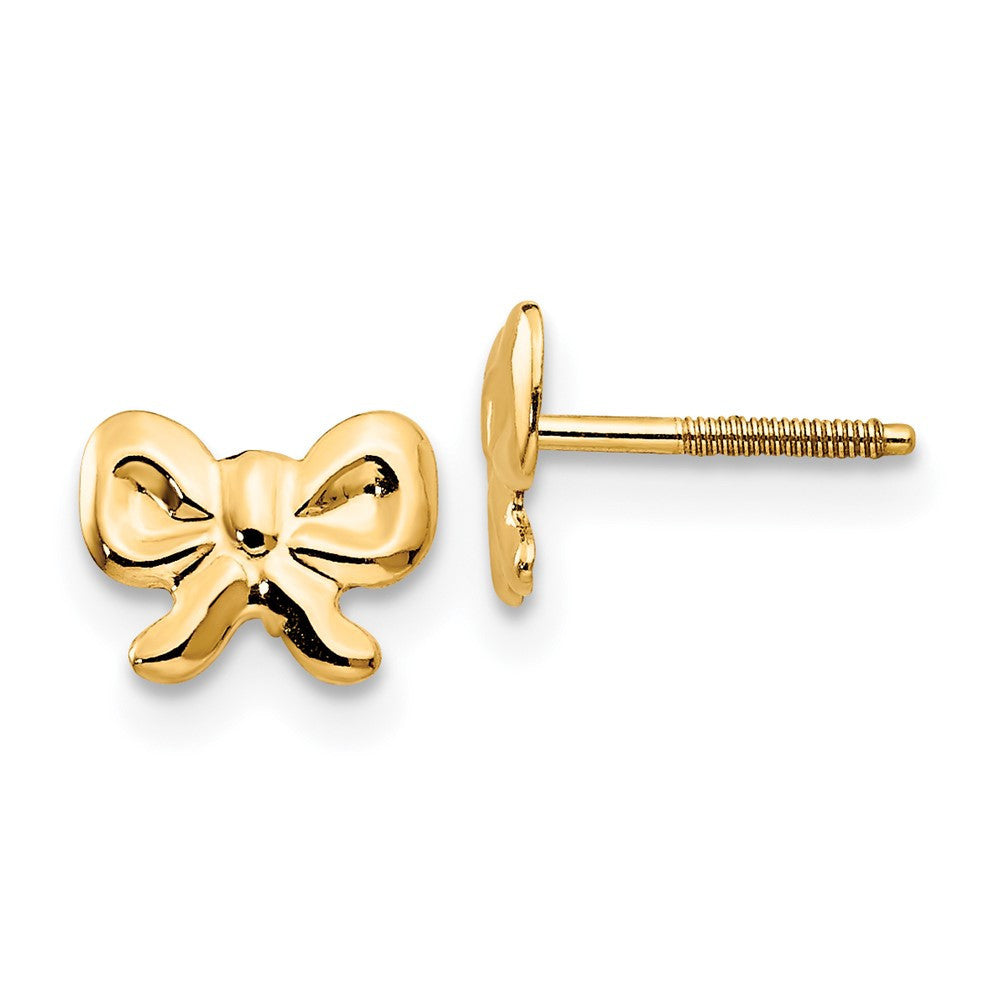 14k Yellow Gold Bows Screwback Stud Earrings