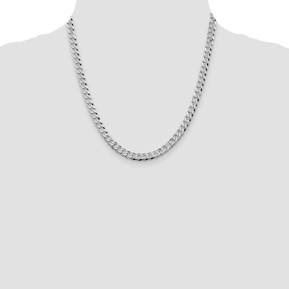 Sterling Silver Rhodium-plated 6mm Beveled Curb Chain Necklace 20"