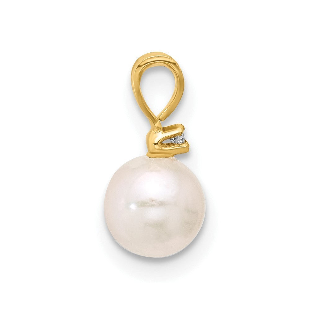 14k Yellow Gold 5-6mm Round Akoya Saltwater Cultured Pearl & Diamond Pendant