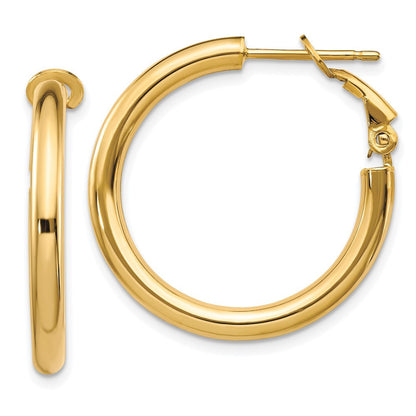 14k Yellow Gold 3x25mm Polished Round Omega Back Hoop Earrings