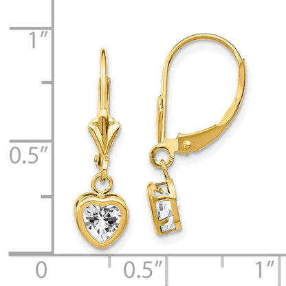 14k Yellow Gold 5mm Heart Cubic Zirconia Drop & Dangle Earrings
